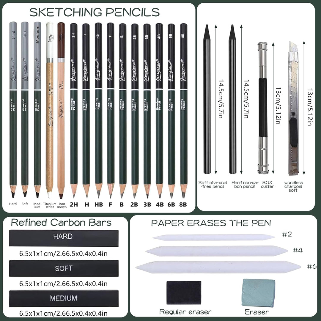 27 Stück Skizzen Zeichnen Bleistift Set, Zeichenstifte Professionell Zeichenset Malset, Skizzier-Set