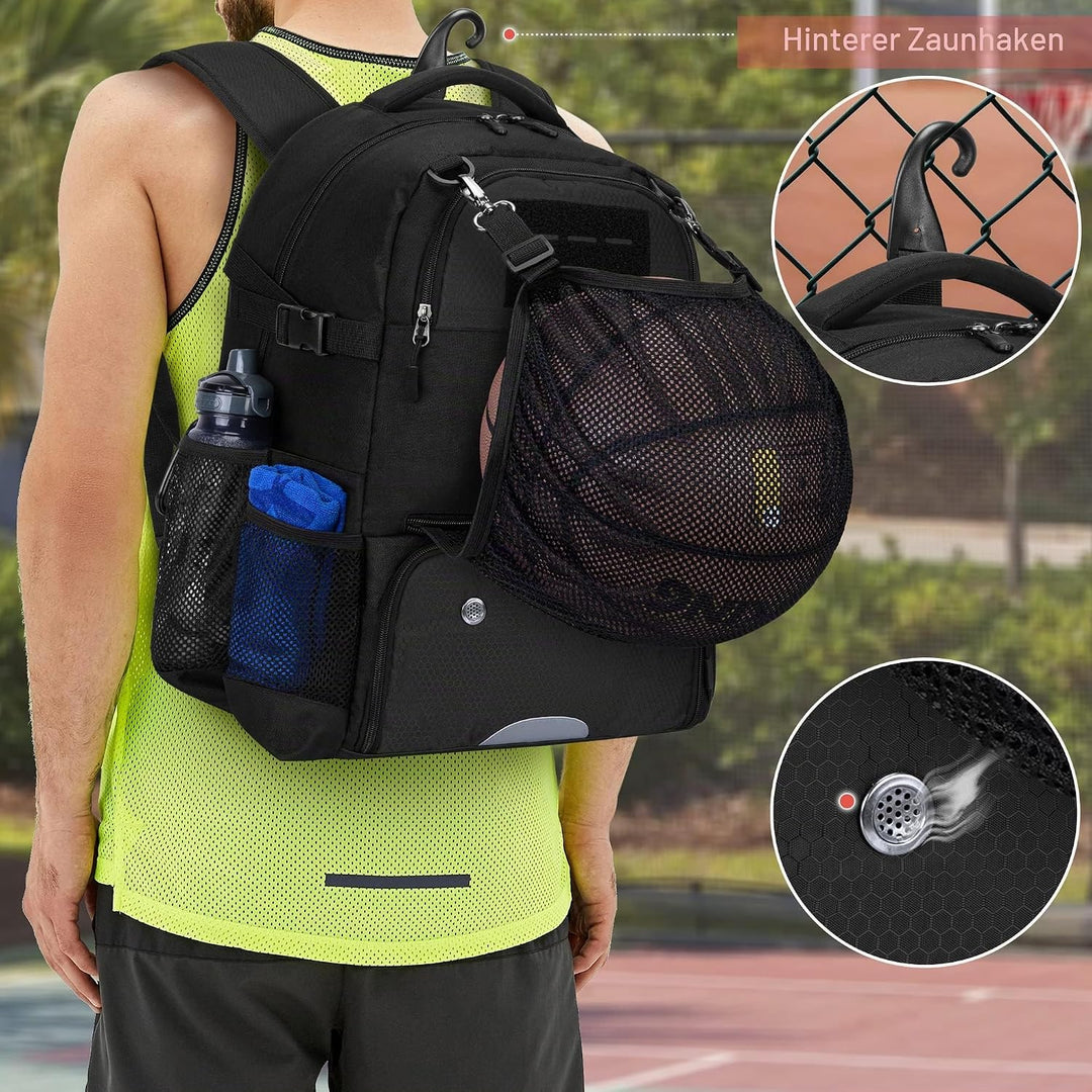 DSLEAF Fussballrucksack, Basketballausrüstungstasche mit separatem, belüftetem Schuhfach für das Tra