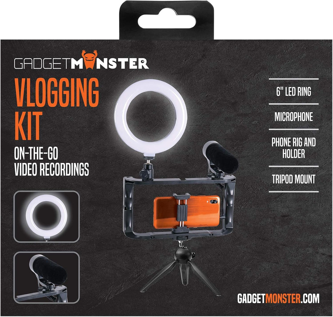 GadgetMonster Smartphone Vlogging Kit für YouTube Videos, bestehend aus Handy Stativ, Richtmikrofon