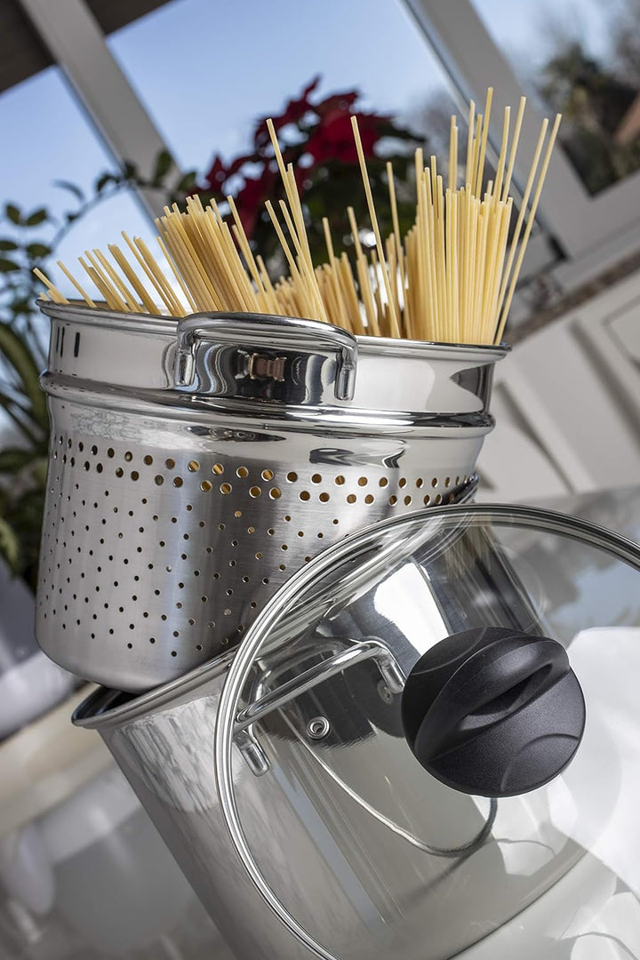 Barazzoni 419048022 Pasta-Topf, Kochen und Zusehen, Spaghetti-Topf, Deckel mit Korb, Made in Italy,