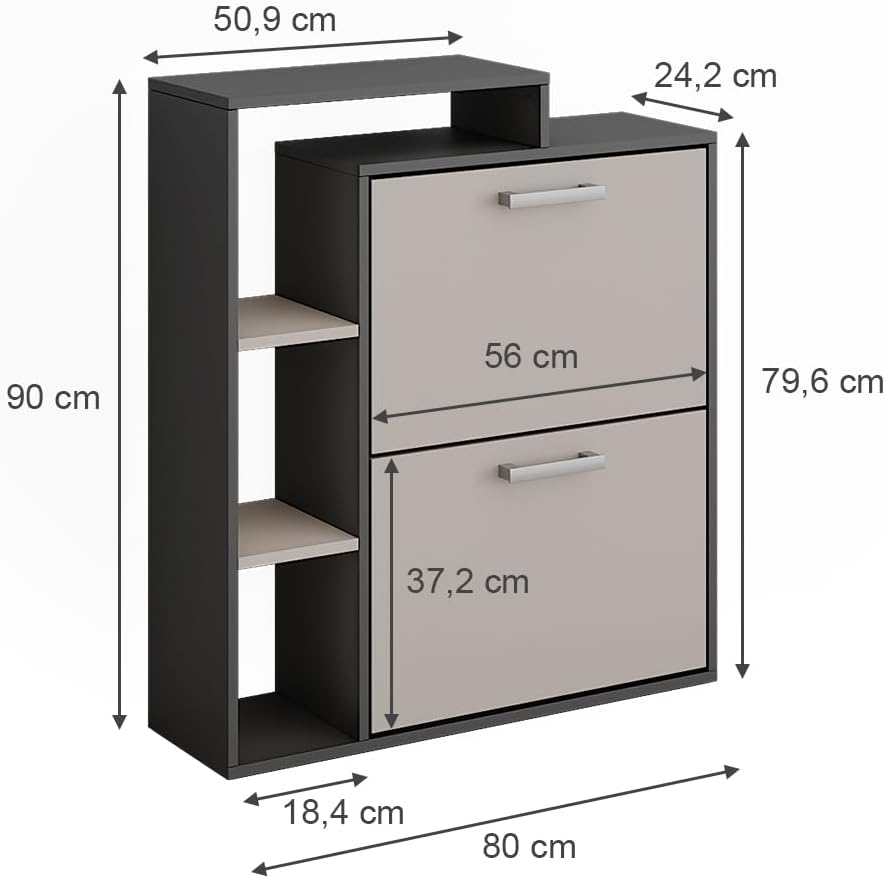 Vicco Schuhkipper Orlando, Schuhregal, Anthrazit/Greige, 80 x 90 cm Anthrazit/Greige 2 Fächern, Anth