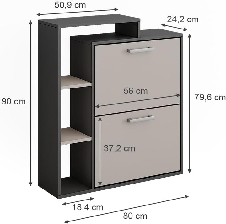 Vicco Schuhkipper Orlando, Schuhregal, Anthrazit/Greige, 80 x 90 cm Anthrazit/Greige 2 Fächern, Anth