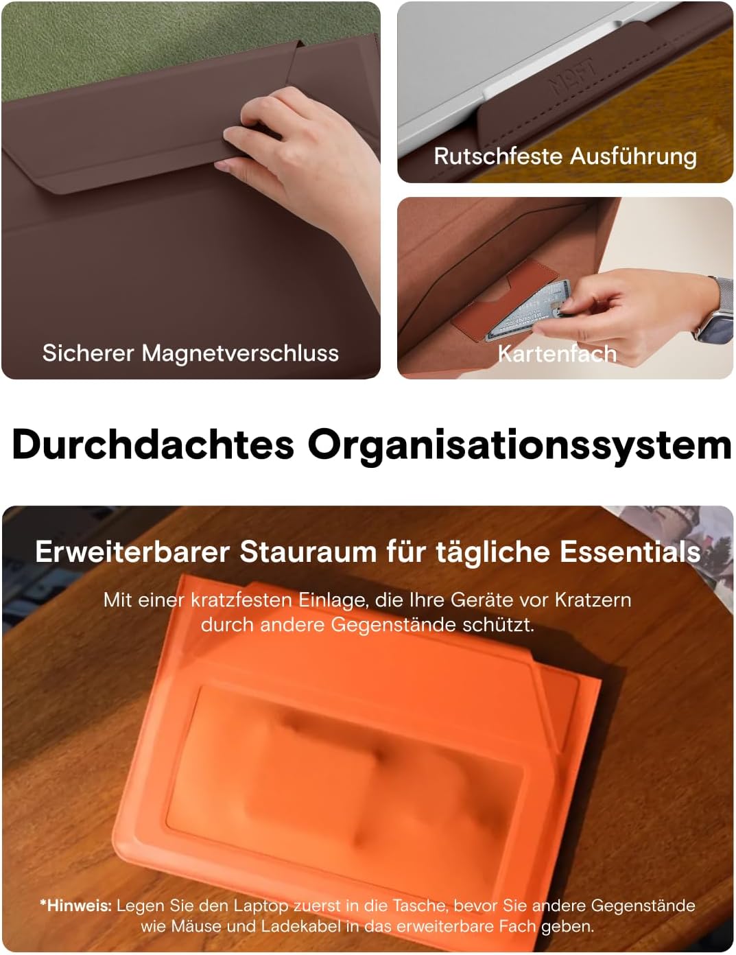 MOFT Laptoptasche Hülle &amp; Laptop Ständer für 13,3 Zoll Laptop, Vegan Leder Laptoptasche mit Erweiter