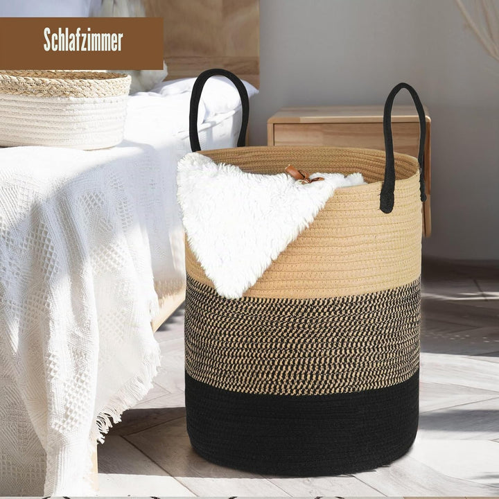Withosent Wäschekorb Geflochten aus Baumwolle, 66L Wäschesammler mit Henkel, Laundry Baskets Aufbewa