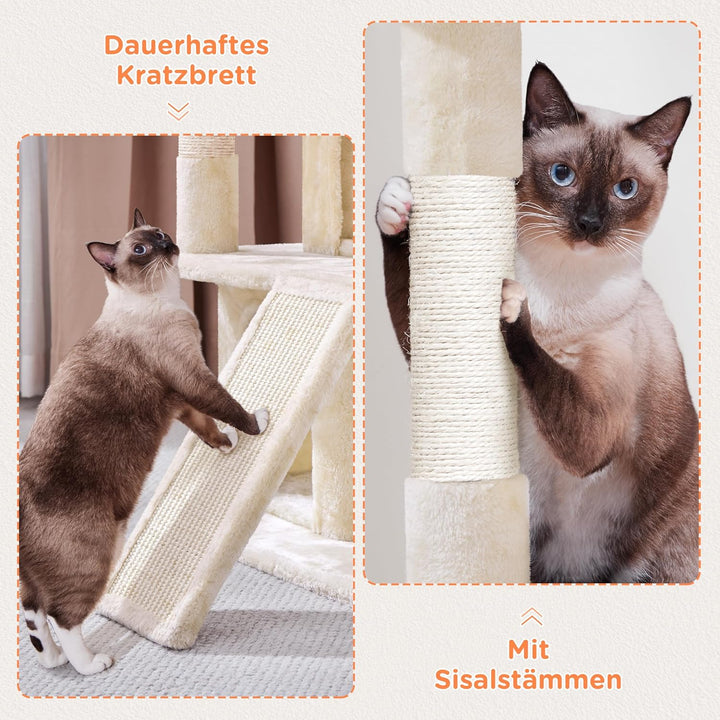 Yaheetech Kratzbaum, Stabiler Katzenbaum 91 cm Katzenkratzbaum, mit 2 Häuschen Sisal und Spielball,