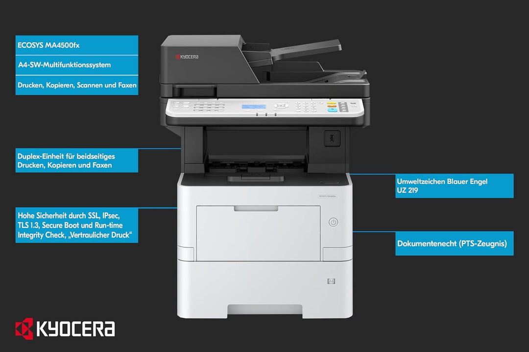 Kyocera Ecosys MA4500ix Multifunktionsdrucker Schwarz Weiss, Duplex-Einheit, 45 Seiten pro Minute, D