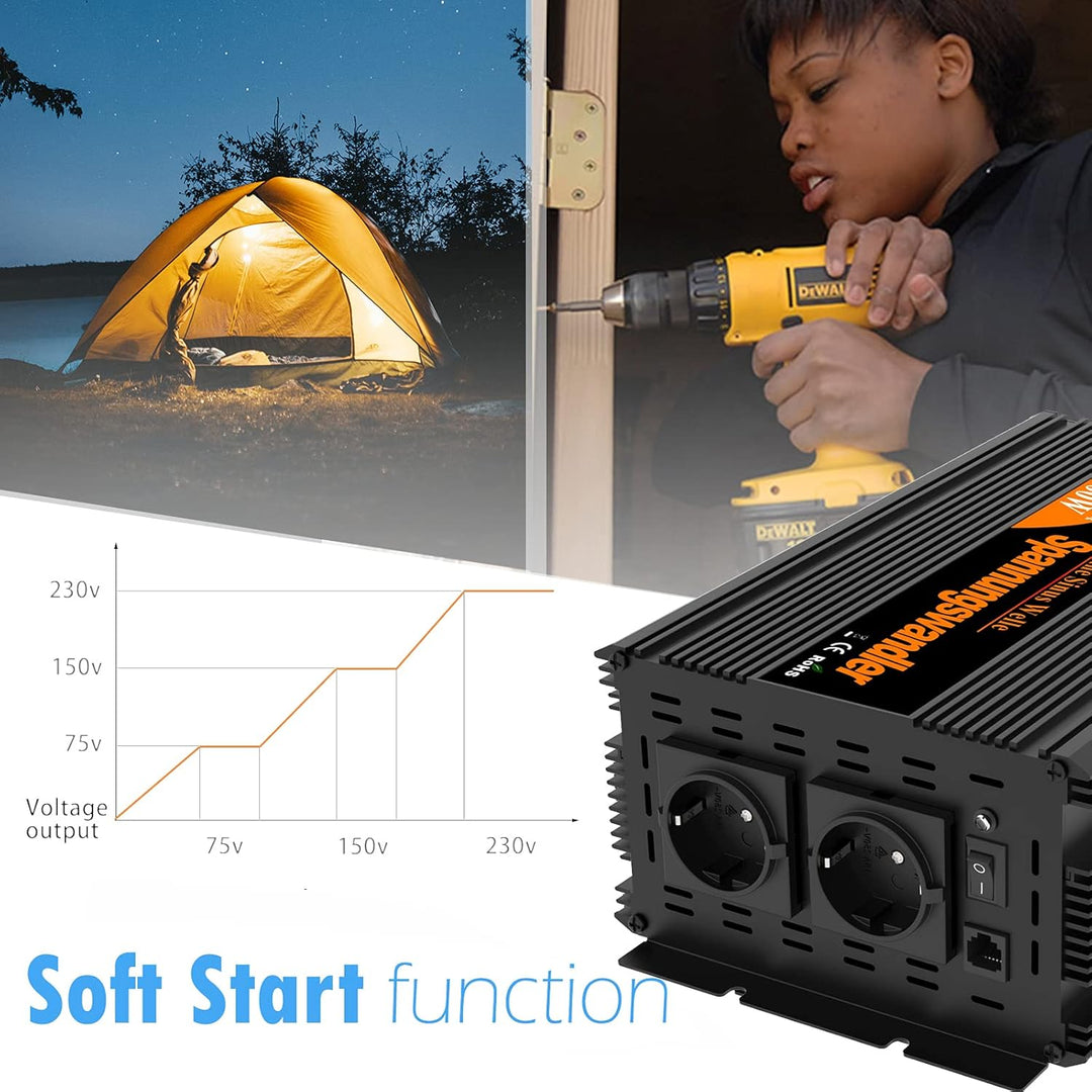 EDECOA Wechselrichter Reiner Sinus 2500w Spannungswandler 12v 230v mit Fernbedienung Spannungswandle