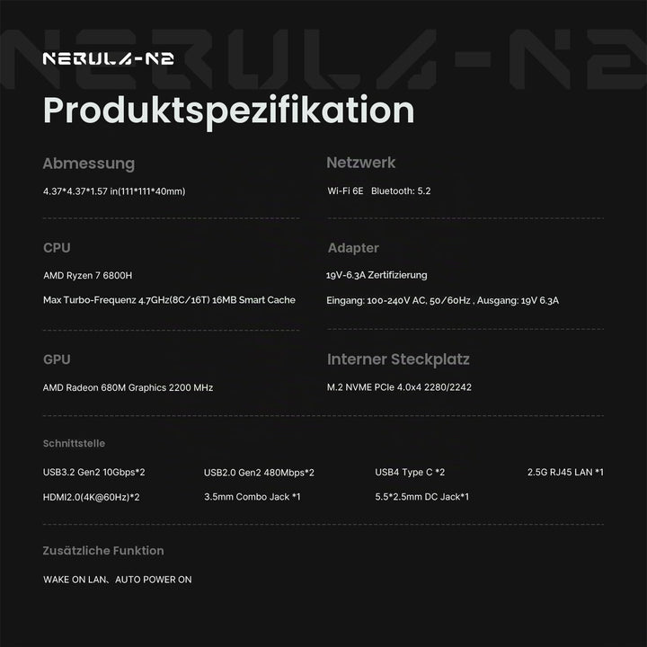 A2 Mini PC Workstation, Con Intel Core i9-13900HK Processors(14/20T), bis zu 5.4GHz, 32GB DDR5 5200M