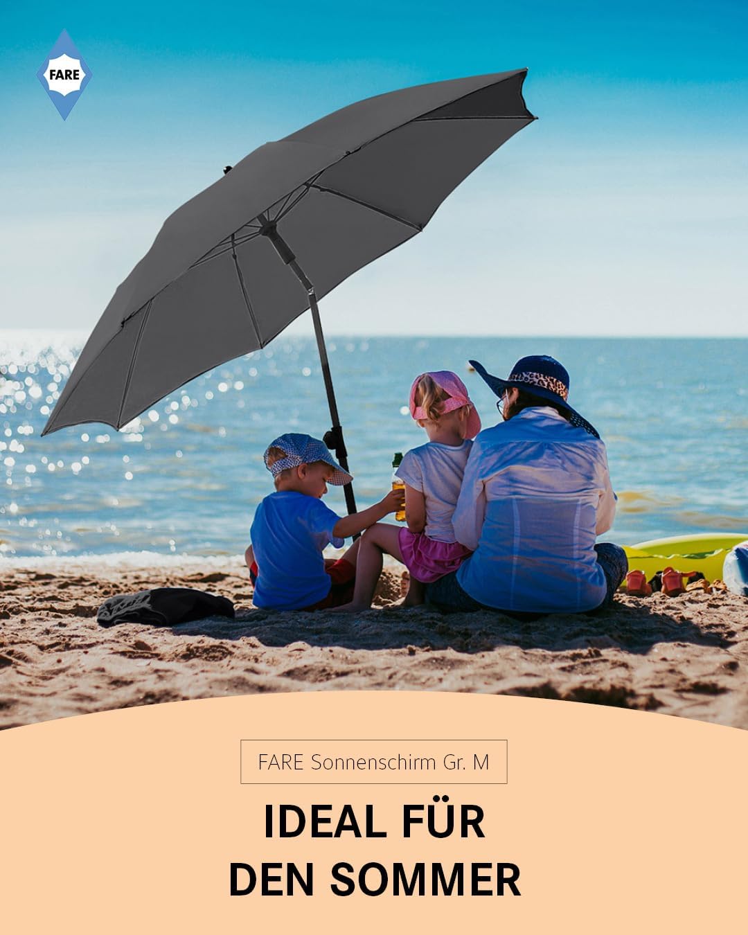 FARE Sonnenschirm Gr. M - 180 cm Durchmesser - UV-Schutz 50+ für Balkon Garten Terrasse Sommer - Tit