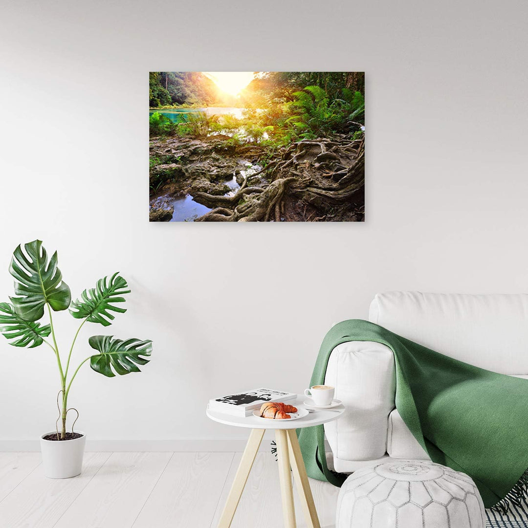 Feeby Bild auf Leinwand Landschaft Kunstdruck modern für Wohnzimmer Gelb 80x60 cm