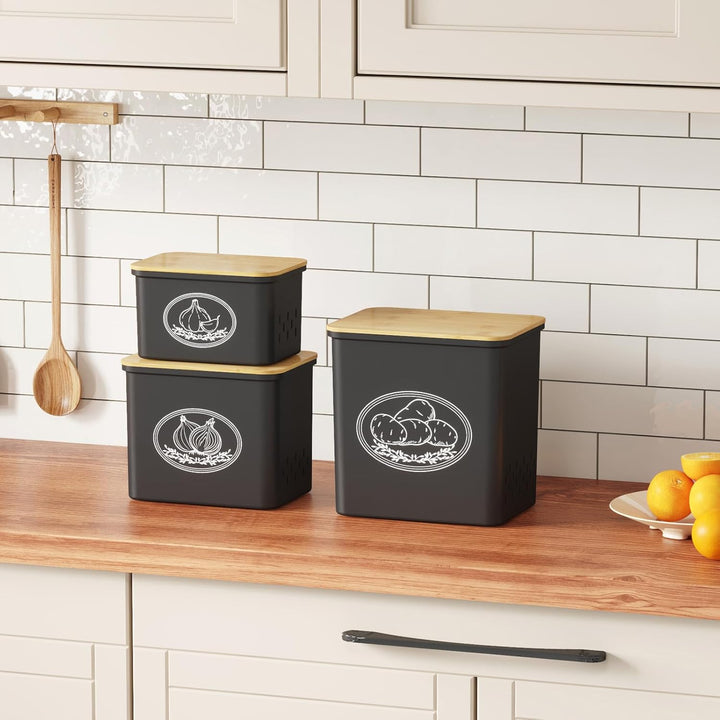 Lifewit Kartoffel Aufbewahrungsbox, 3er Set Grosse Kunttsoff Vorratsdosen für Kartoffel Zwiebel knob