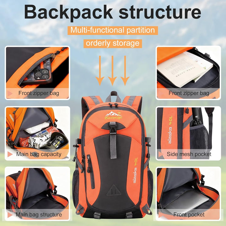 Wanderrucksack Rucksack Herren Unisex Tagesrucksack Outdoor, 40L Grosse Kapazität Travel Rucksack Wa