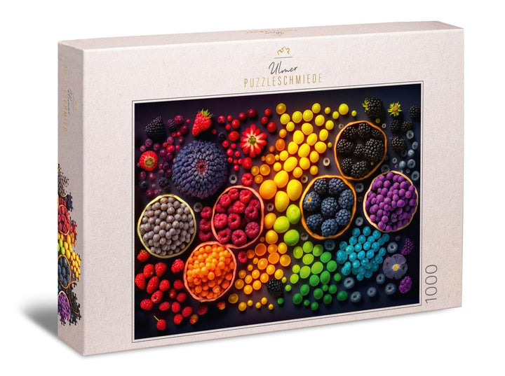 Ulmer Puzzleschmiede - Puzzle 1000 Teile „Rainbow Fruits“ - Farbenfrohes Frucht- und Beeren-Puzzlemo