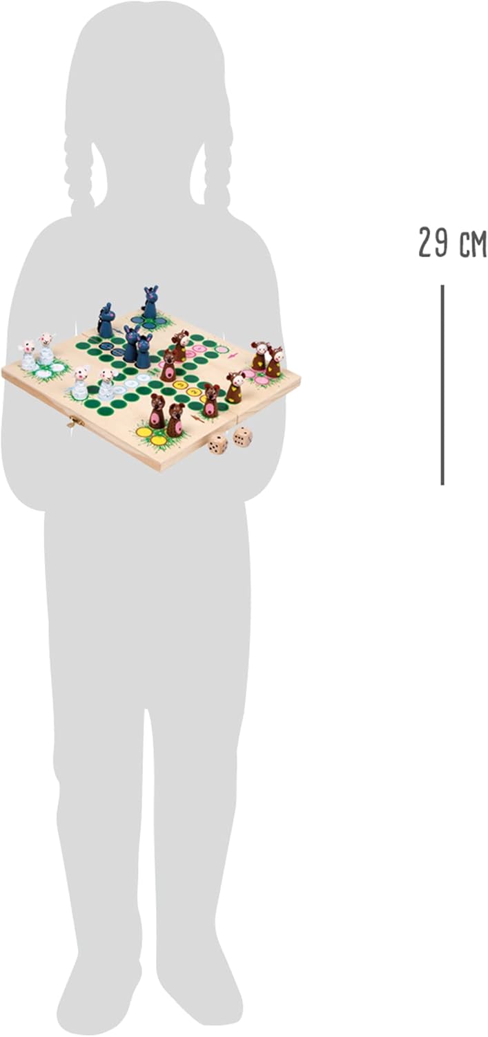 small foot Ludo Brettspiel "Farmtiere" aus Holz, Gesellschaftsspiel mit praktischem Klapp-Spielbrett