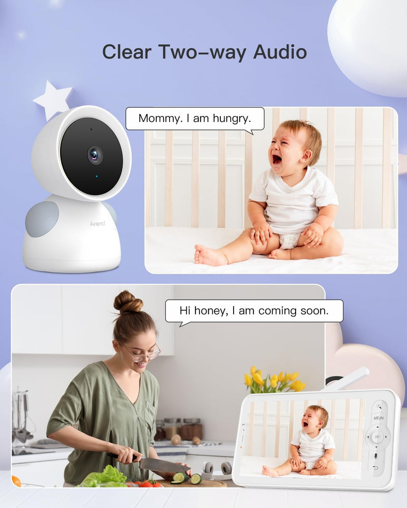 ARENTI Babyphone mit Kamera und App 2K/3MP, 5 Zoll WiFi Video Babyphone PTZ 355°, Automatische Verfo