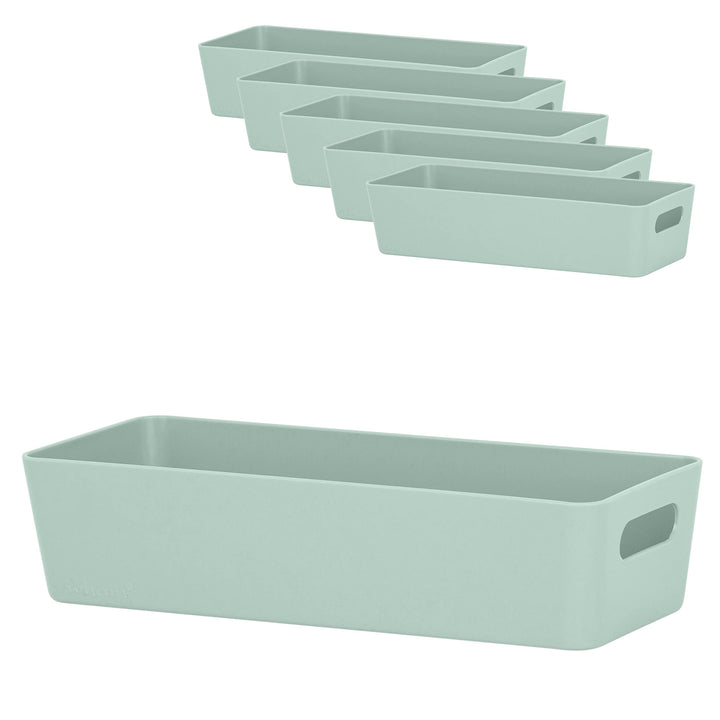 #11 6x Ordnungsboxen - 6 cm hoch - grün - 25x10x6cm - 1 Liter - Ordnungskorb - Schubladenorganizer S