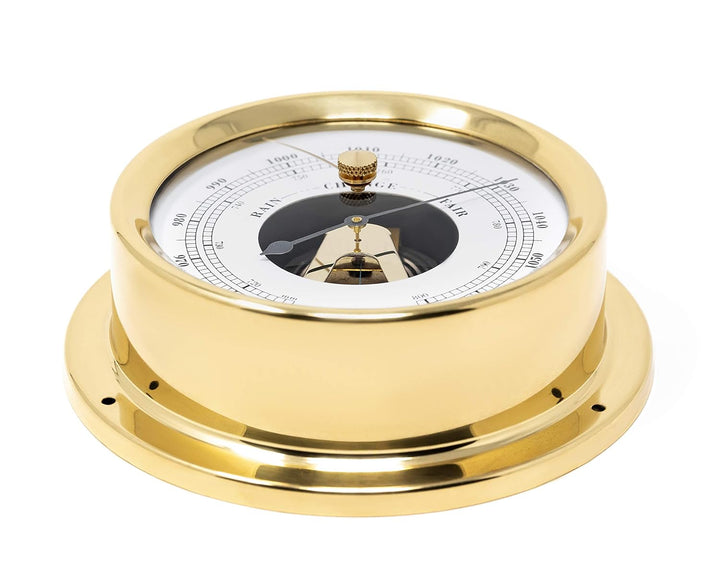 Fischer 1508B-45 – maritimes Innenbarometer – 125 mm Druckmesser, Ziffernblatt weiss, Messing-Gehäus
