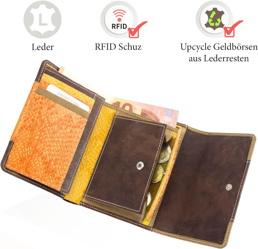 Sunsa Geldbörse. Damen Geldbeutel. Leder Portemonnaie mit RFID Schutz. Mittlere gross Brieftasche mi