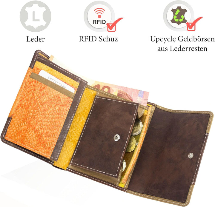 Sunsa Geldbörse. Damen Geldbeutel. Leder Portemonnaie mit RFID Schutz. Mittlere gross Brieftasche mi