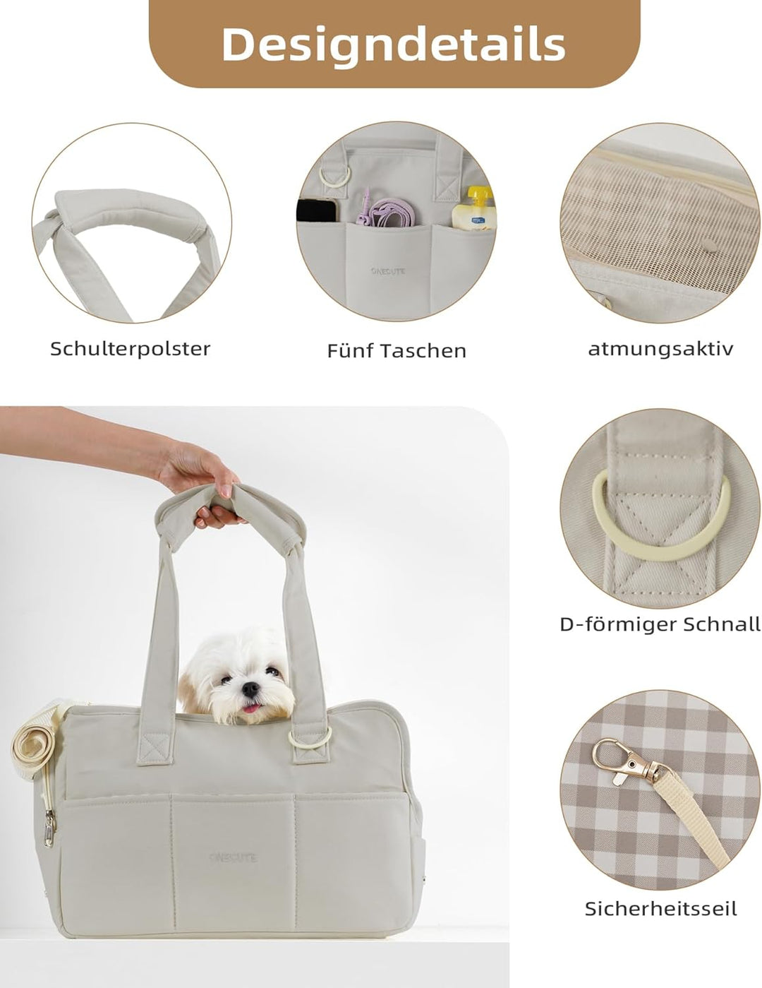 ONECUTE Hundetrage für kleine Hunde Kaninchen Katze mit grossen Taschen, Baumwolltasche, Hundetrage