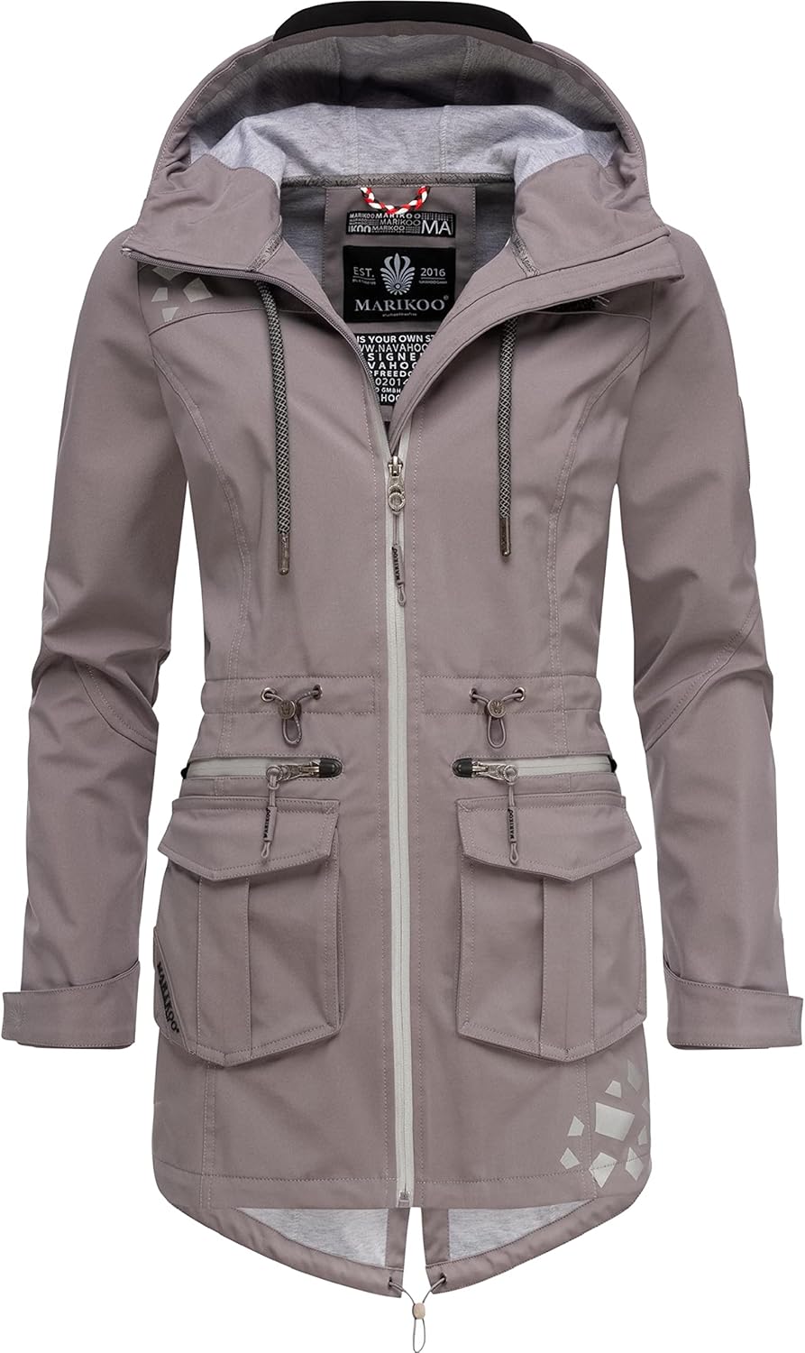 MARIKOO Damen wasserdichter Softshellmantel Softshelljacke Outdoorjacke Übergangsjacke Parka Kapuze