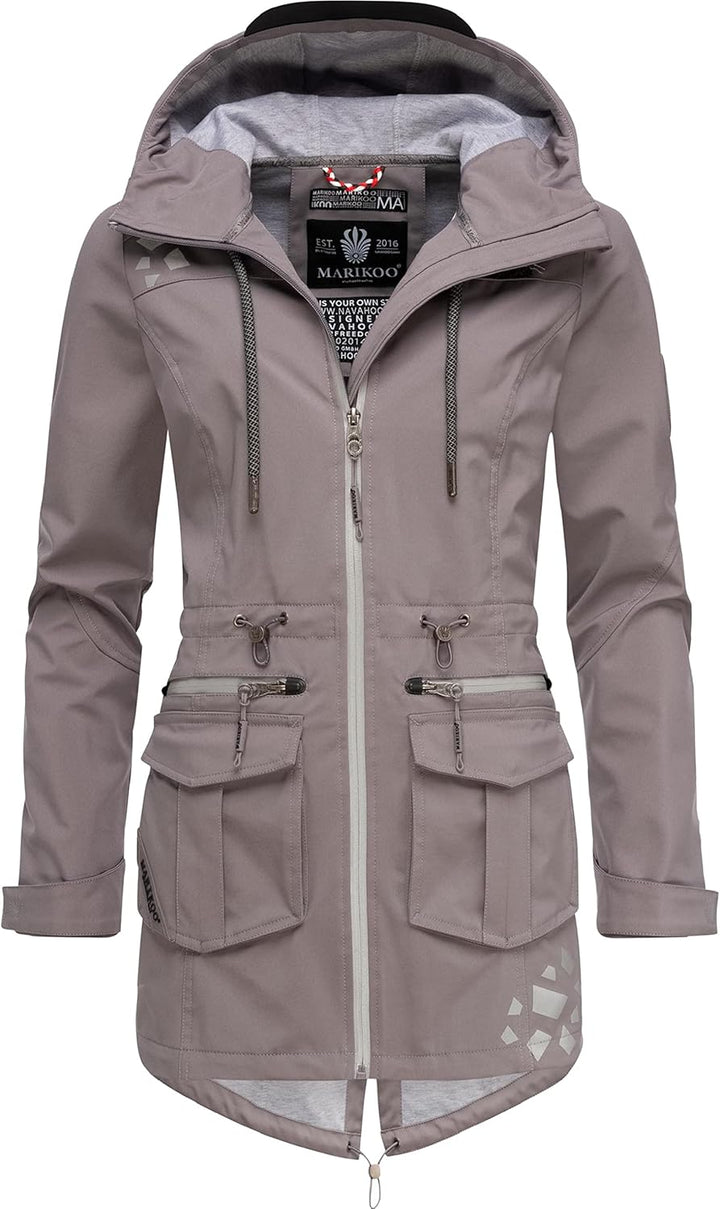 MARIKOO Damen wasserdichter Softshellmantel Softshelljacke Outdoorjacke Übergangsjacke Parka Kapuze