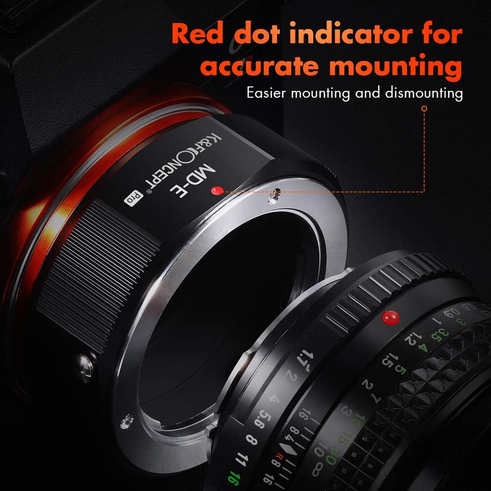 K&F Concept M15105 MD-NEX Hochpräziser Kupfer-Bajonett Objektivadapter, für MD Objektiv auf Sony NEX