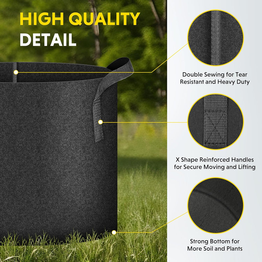 iPower 15L 5er-Pack Grow Bags Stoff Belüftungstöpfe Behälter mit Riemengriffen für Kindergarten und