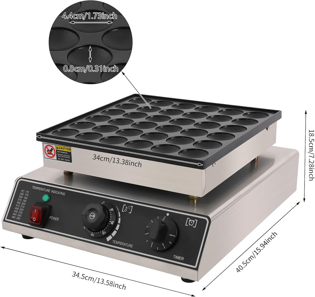 36 Löcher Elektrisch Dutch Pancakes Maker 950W, Professioneller Poffertjes Maker, Gewerblicher Muffi