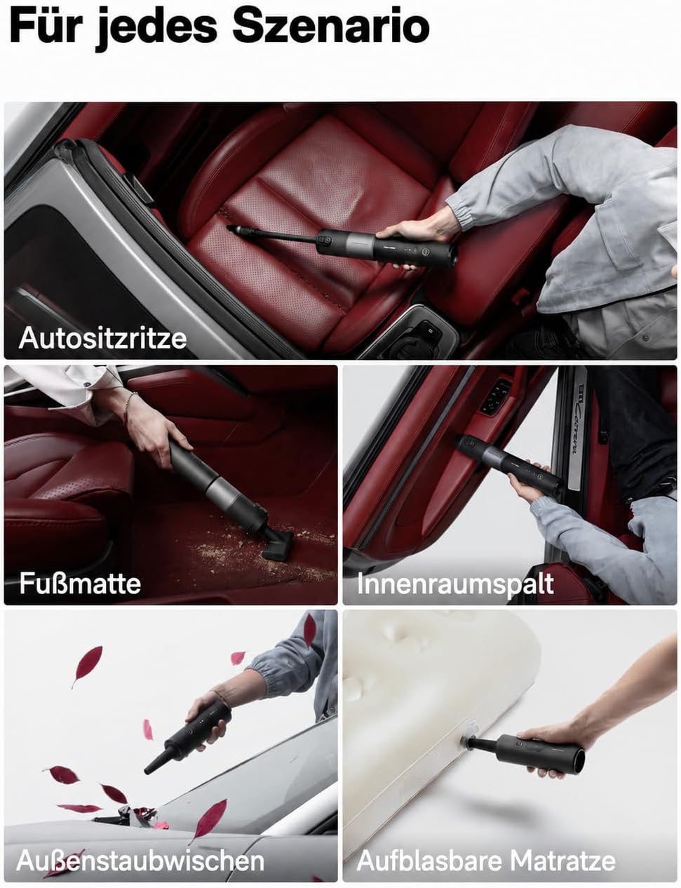 HOTO AutoCare Plus, Akku-Autostaubsauger, 20000Pa Saugkraft Handstaubsauger | 4-in-1 Tragbarer Hands