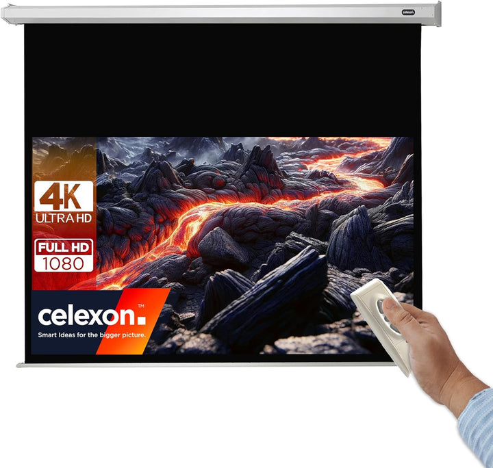 celexon Economy Motor-Leinwand 70" | 160x90 cm 16:9 | elektrische 4K,Full-HD Beamer-Leinwand für Bür