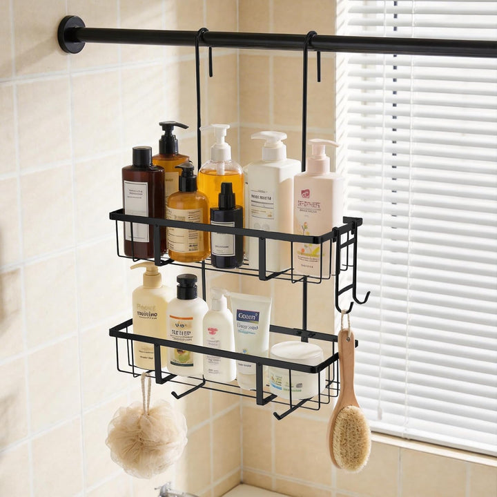 Duschablage zum Hängen – 2 Etagen Duschregal Für Dusche Glastür aus Edelstahl, Duschkorb & Shampoo-H