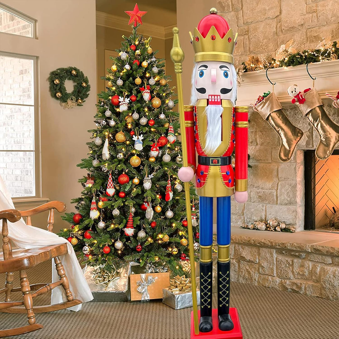 CDL 1,5 m hoch, lebensgross, gross, riesiger roter Weihnachts-Nussknacker, König, Ornament auf Ständ