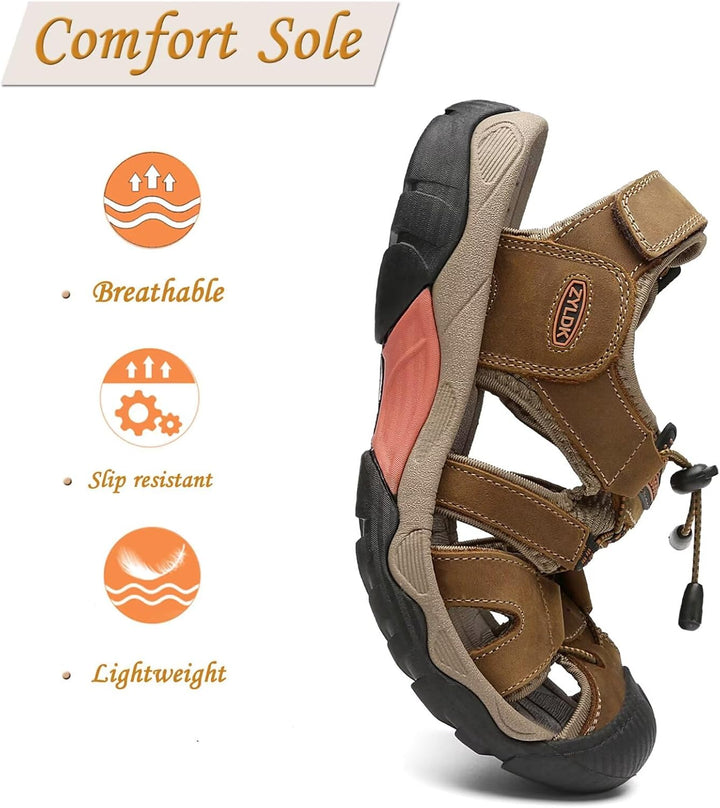 Herren Sandalen Leder Strand Trekkingsandalen Outdoorschuhe Sommer Wanderschuhe Männer Sport-Outdoor
