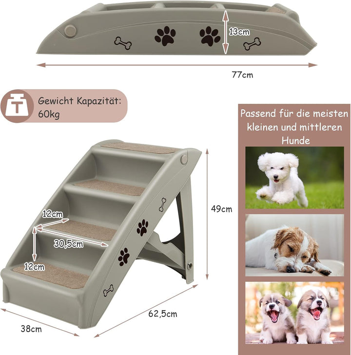 GOPLUS Hundetreppe mit 4 Stufen, Tragbare Tiertreppe aus Kunststoff, Klappbare Treppe für Haustiere,