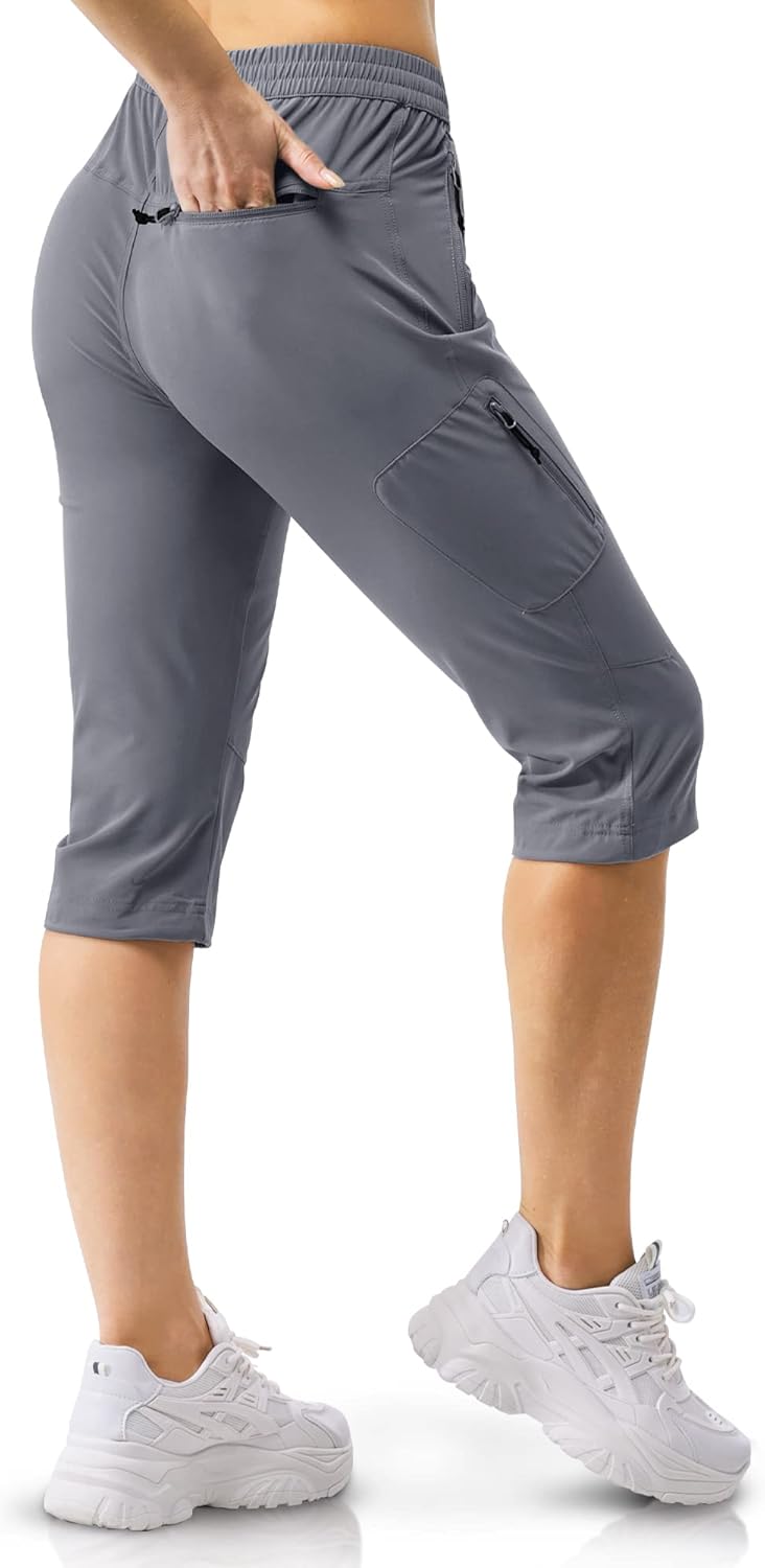 33,000ft Damen 3/4 Hose Capri Wanderhose Stretch Leichte Radhose Taschen Sommer Outdoor Golf Hose 34