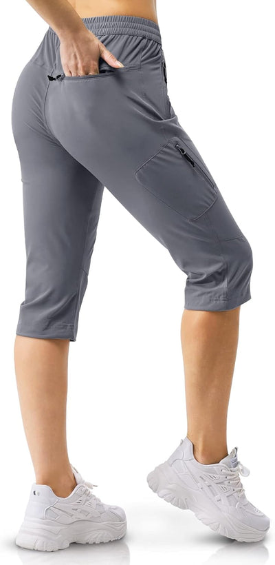 33,000ft Damen 3/4 Hose Capri Wanderhose Stretch Leichte Radhose Taschen Sommer Outdoor Golf Hose 36