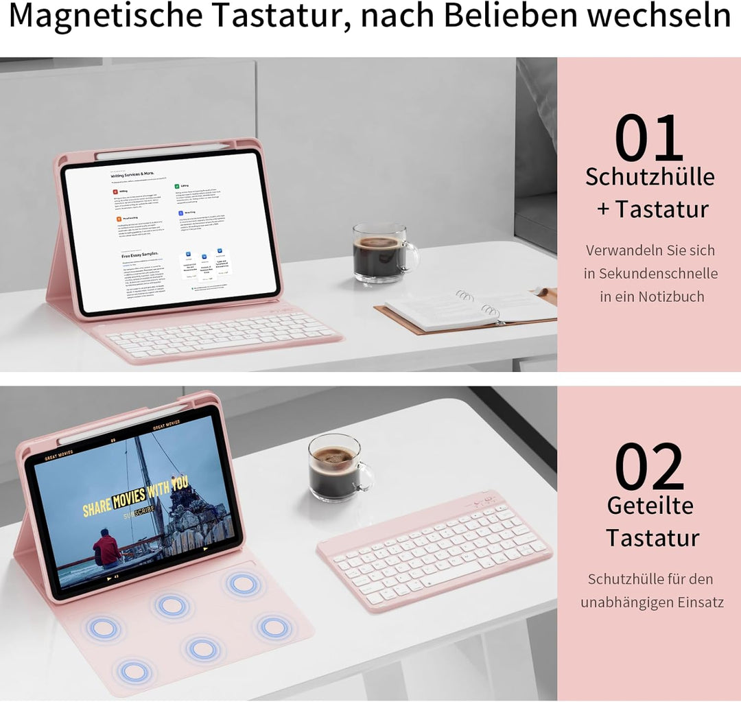 Tastatur Hülle für iPad A16 11. / 10. Generation (2025/2022, 11/10,9 Zoll), 7-farbige Hintergrundbel
