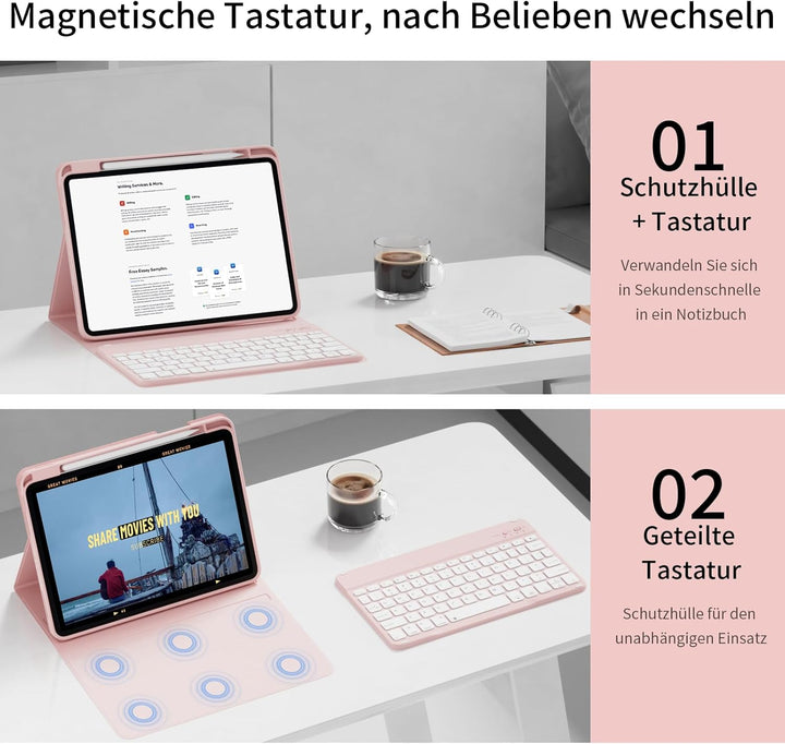 Tastatur Hülle für iPad A16 11. / 10. Generation (2025/2022, 11/10,9 Zoll), 7-farbige Hintergrundbel