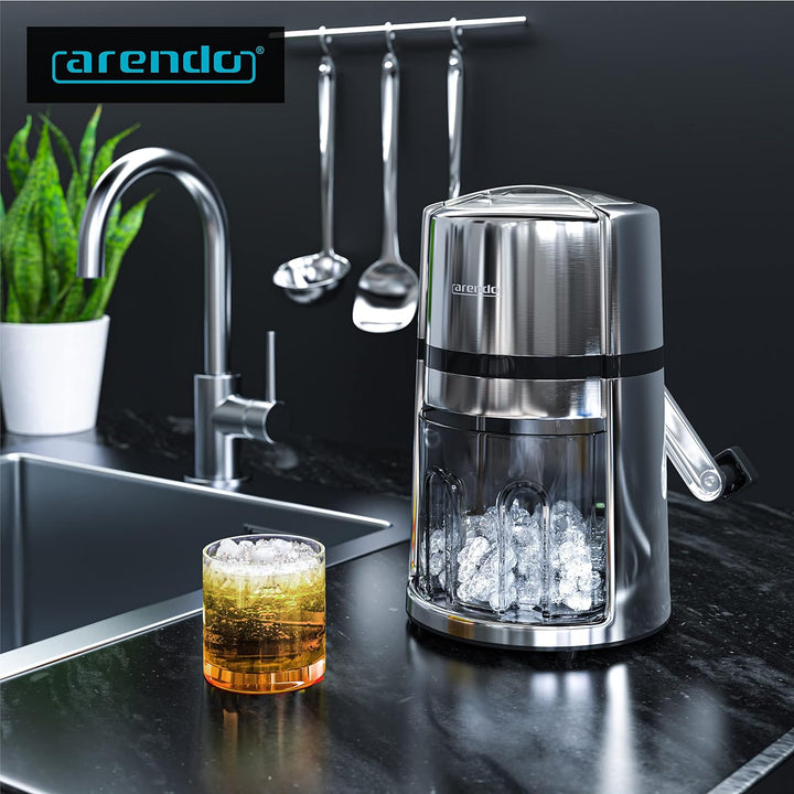 Arendo - Ice Crusher Edelstahl 1,1 L manuell – Eiszerkleinerer – Eiscrusher zum Kühlen und Frischhal