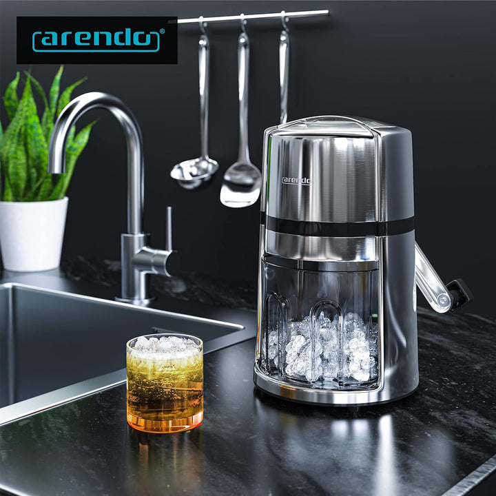 Arendo - Ice Crusher Edelstahl 1,1 L manuell – Eiszerkleinerer – Eiscrusher zum Kühlen und Frischhal