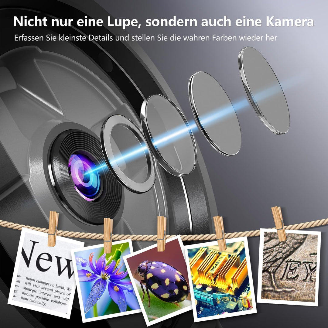 Digitales Lupe mit LED-Licht, Digitale Handlupe mit 1.7" IPS-Bildschirm, Handmikroskop mit Licht, Le