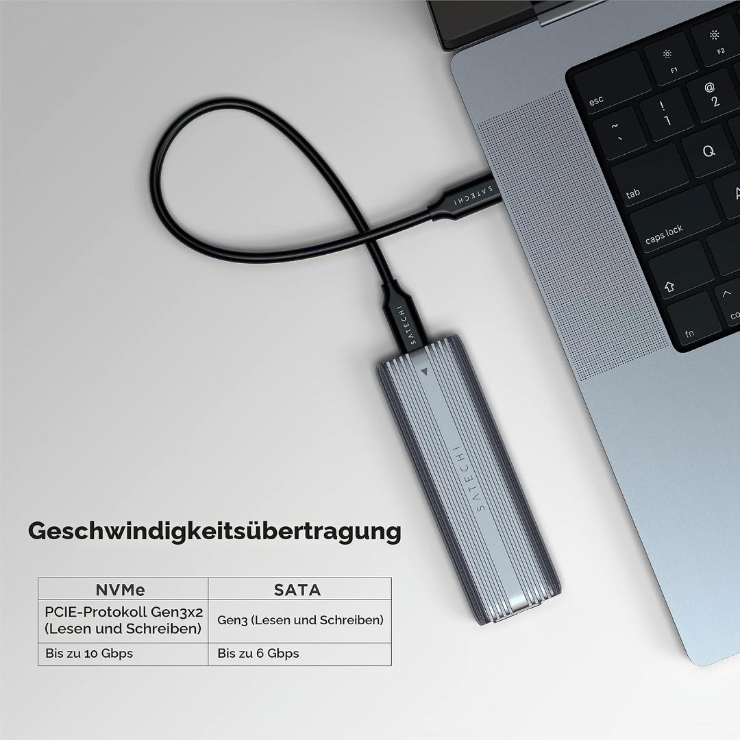 SATECHI USB-C Aluminiumgehäuse ohne Werkzeug für M.2 PCIE NVME und SATA SSD – Unterstützt USB 3.2 Ge