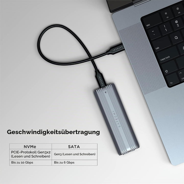 SATECHI USB-C Aluminiumgehäuse ohne Werkzeug für M.2 PCIE NVME und SATA SSD – Unterstützt USB 3.2 Ge