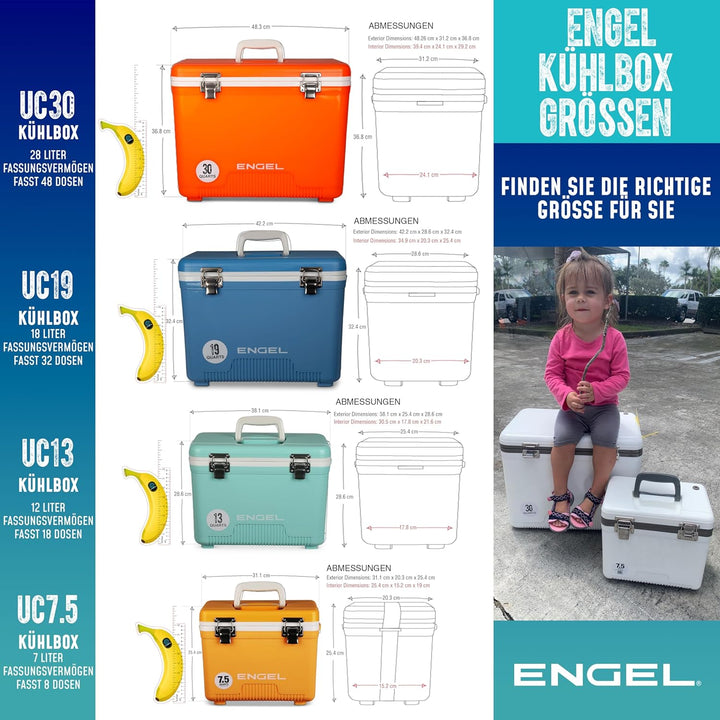 ENGEL Kühlbox 7,5qt (7,1 Liter) Auslaufsicher, Luftdicht, Tragbare, Kleine Kühlbox für Camping, Pick