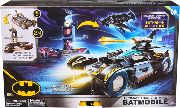 DC Comics - Ultimate Transforming Batmobile mit Batmanfigur (10cm), 1 Pfeil-Katapult, Lichteffekten,