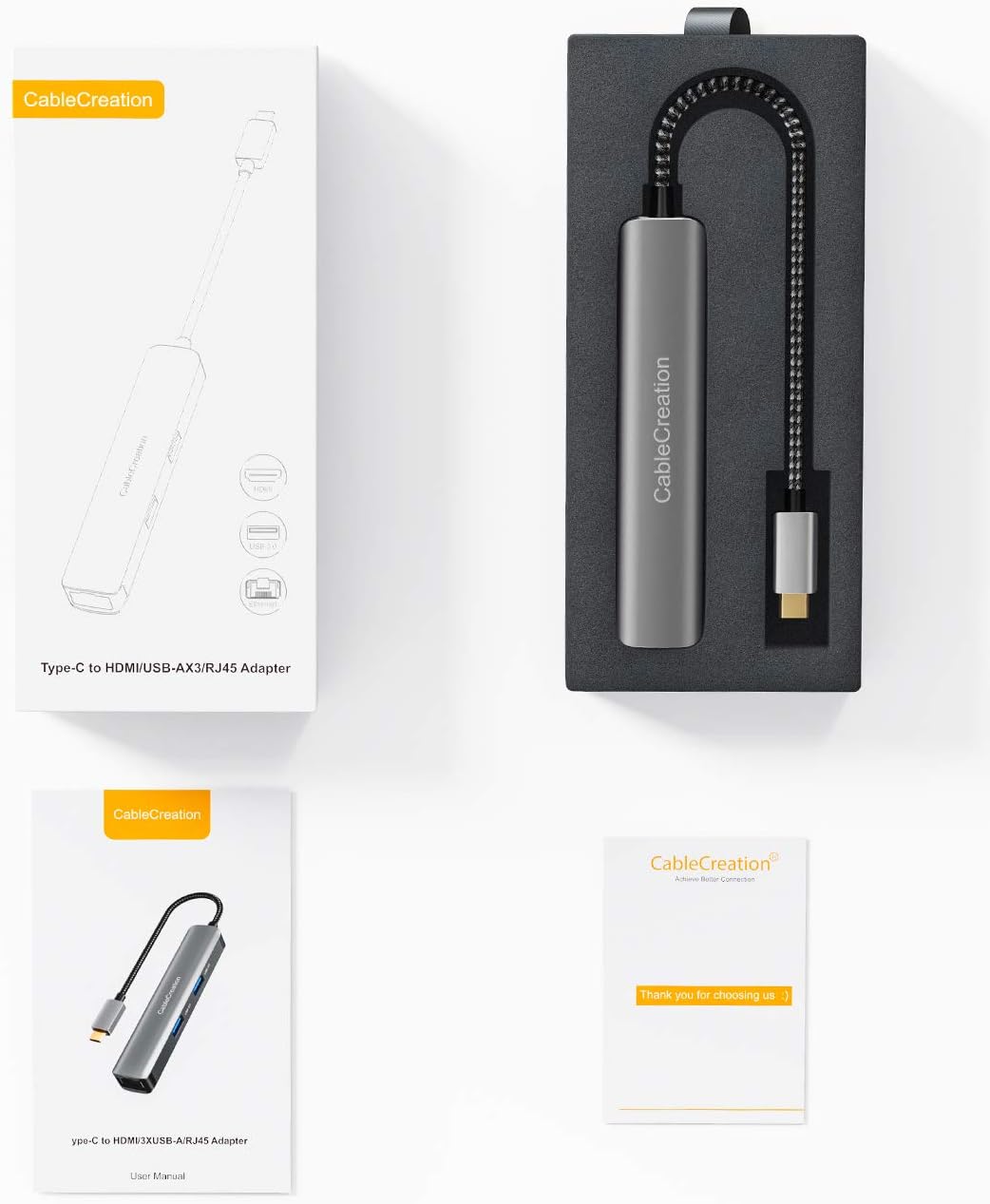 USB-C Hub Multiport Adapter, CableCreation 5-in-1 USB C Hub Ethernet HDMI mit 4K@30Hz, 3 USB 3.0-Ans