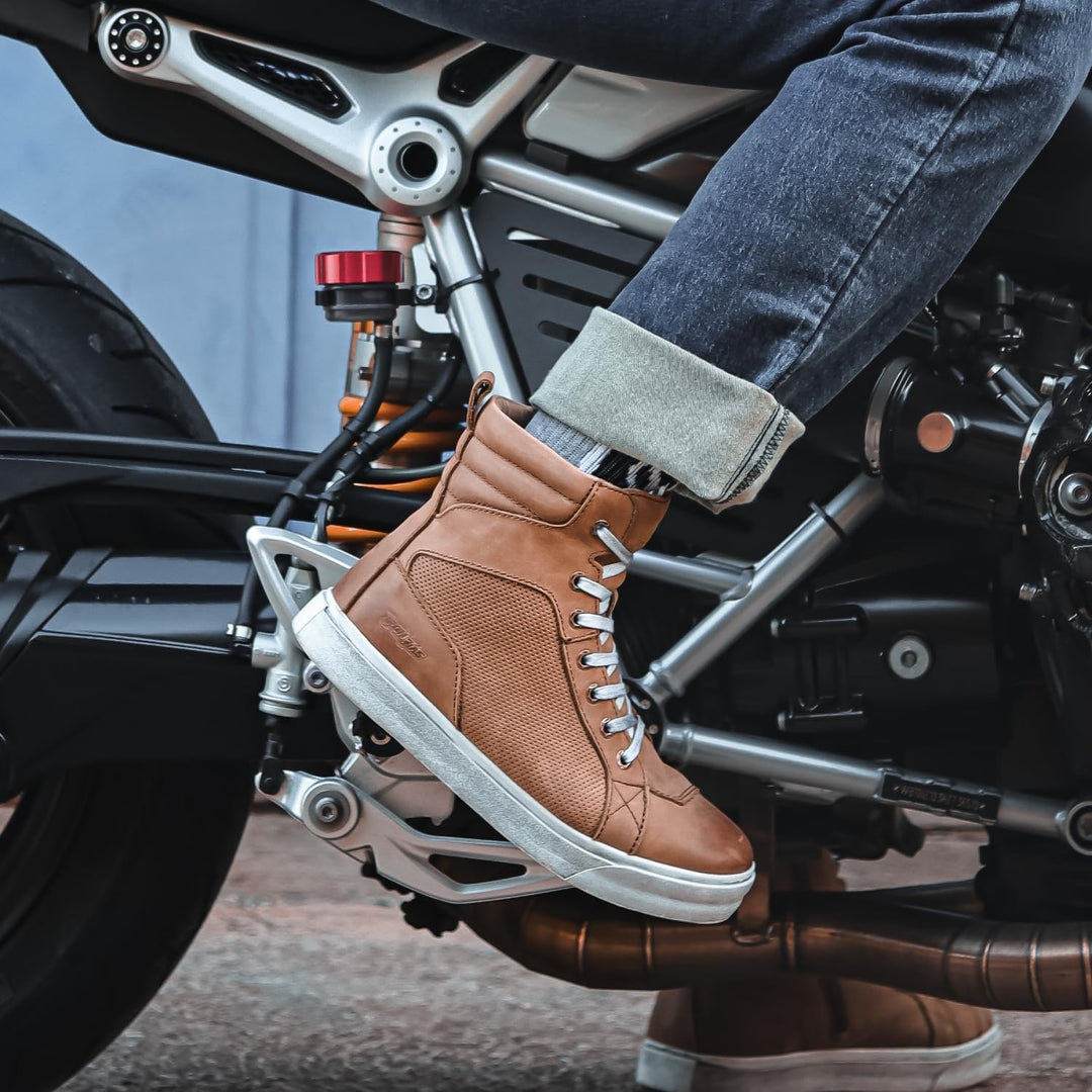BORLENI Motorradschuhe Herren Leder Retro Motorradstiefel Männer lässige motorrad sneaker reissversc