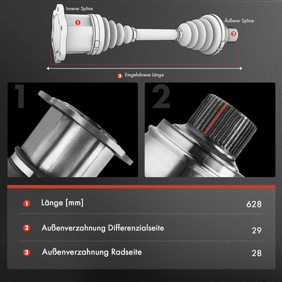 Frankberg Antriebswelle Schaltgetriebe Vorne Rechts Kompatibel mit CR-V II RD 2.2 CTDi 2005-2006 FR-