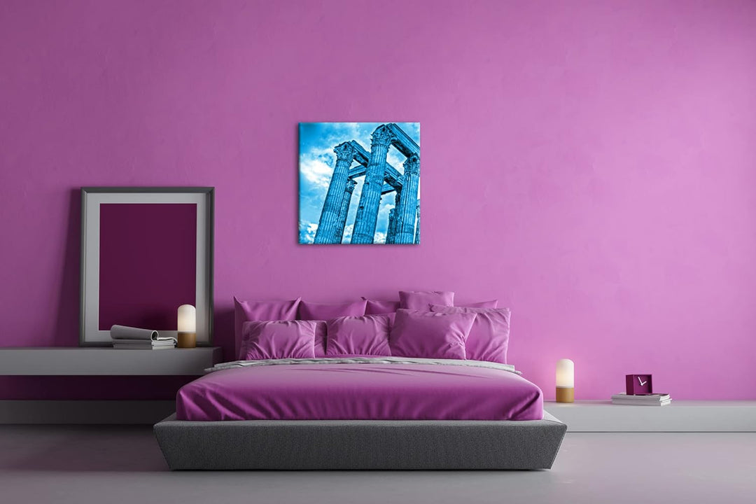 deyoli Eindrucksvoller Tempel in Athen Format: 70x70 Effekt: Monocrome Blau als Leinwandbild, Motiv